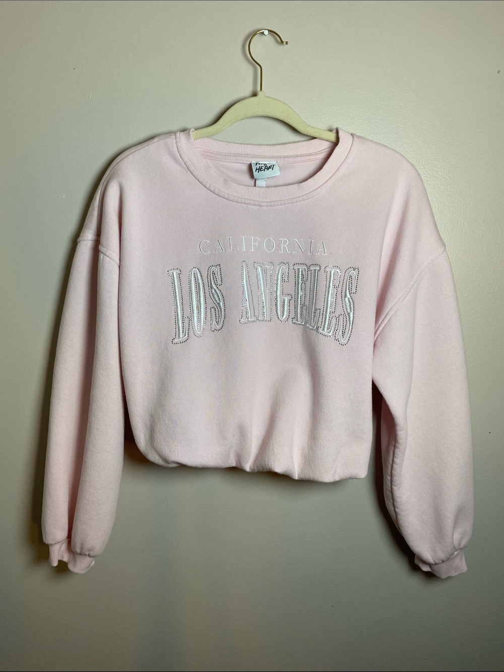 Planet Heart Baby Pink California Los Angeles Rhinestone Cropped Sweatshirt XL
